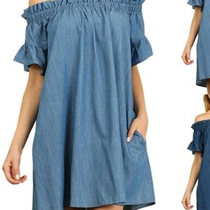 Vintage  AG Adriano Goldschmied blue denim off-the-shoulder dressblueJean
